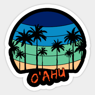 O'Ahu Retro Vintage Sunset Beach Design Sticker